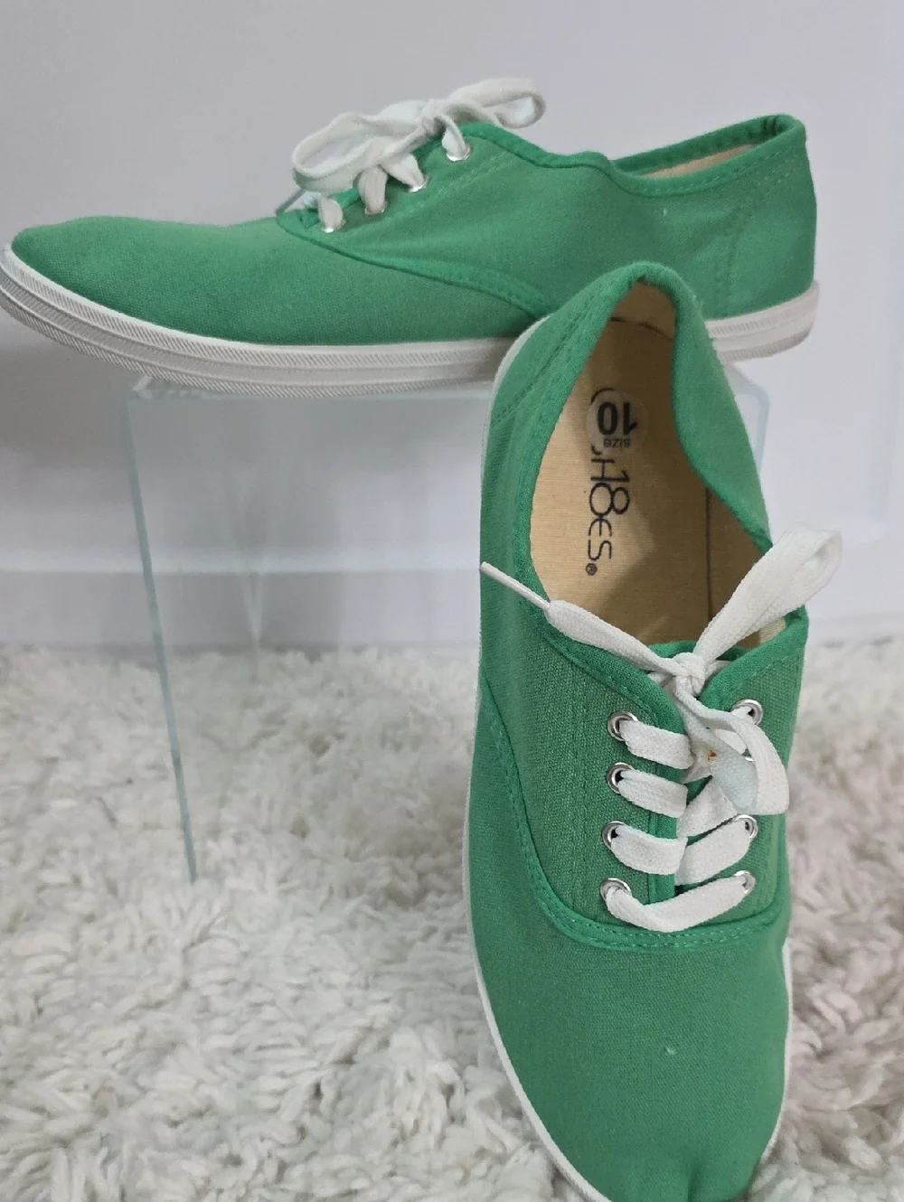 Shoes8teen Canvas Lace-Up Sneakers, Size:10, Color: Green, White Laces